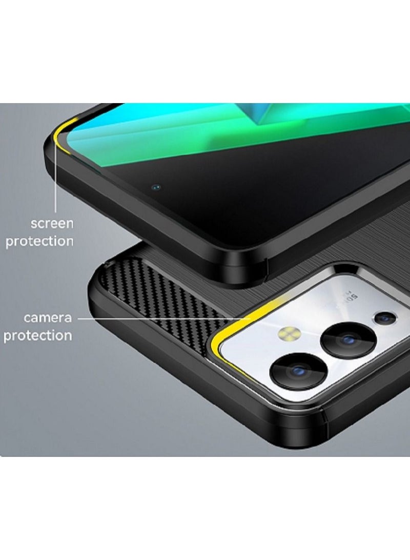 Cover Infinix Note 12i , - Protection Brushed Carbon Fiber Cover Shockproof - Anti-Scratch Case Slip-Resistant - Black  - Image 4