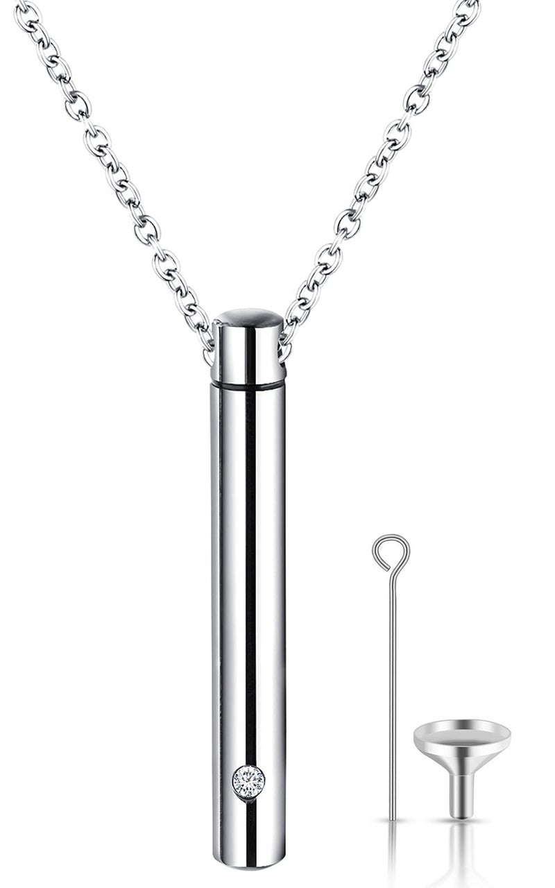 YOUFENG Urn Necklaces for Ashes Urns for Human Ashes Memorial Cremation Urn Locket Stainless Steel Keepsake Ashes Jewelry (Silver) - Image 1
