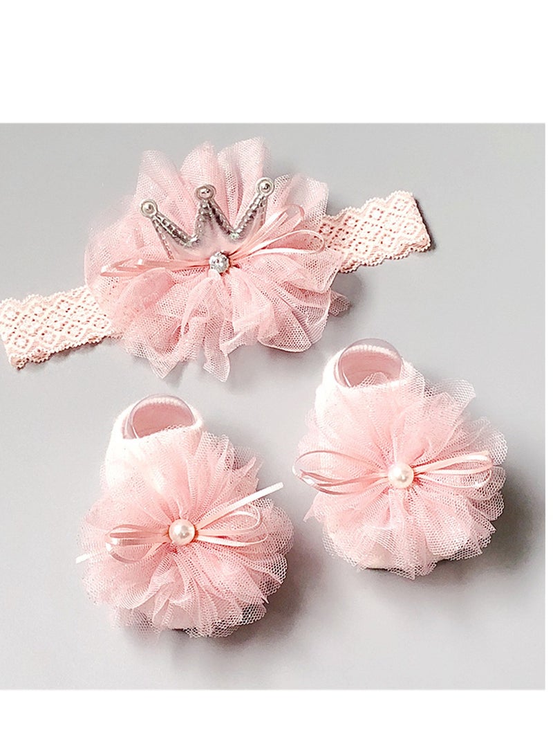 Loquat 3PCS Baby Headband Sock Gift Box Set Full Moon 100th Birthday Gift Pink