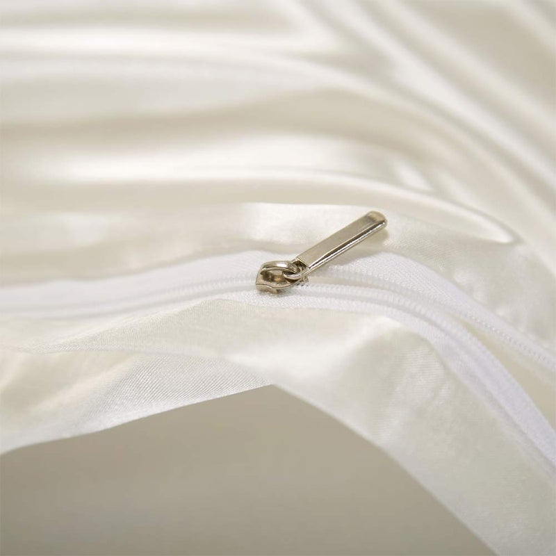 AiMay 3 Piece Satin Duvet Cover Set Bedding Sets Queen Off White 1800 Series Luxury Rich Silk Silky Super Soft Solid Color Reversible Honeymoon Wrinkle Free (Queen, Off White) - Image 4