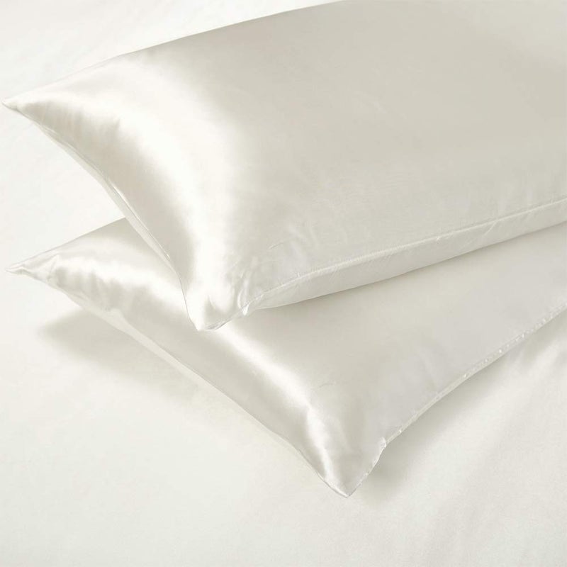 AiMay 3 Piece Satin Duvet Cover Set Bedding Sets Queen Off White 1800 Series Luxury Rich Silk Silky Super Soft Solid Color Reversible Honeymoon Wrinkle Free (Queen, Off White) - Image 3