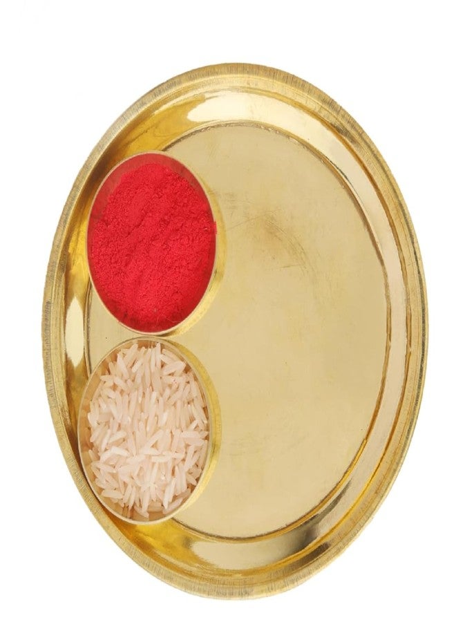 Aditri Creation Decorative Brass Thali Plate Brass Thali Prasad Plate with 2 Katori Bowl Patra for Pooja Pooja Utensils Indian Traditional Festival New year Decor Pooja Articles(Size:-5")Patra(Set of 2 Katori/Bowl) - Image 1