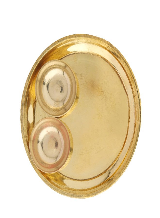 Aditri Creation Decorative Brass Thali Plate Brass Thali Prasad Plate with 2 Katori Bowl Patra for Pooja Pooja Utensils Indian Traditional Festival New year Decor Pooja Articles(Size:-5")Patra(Set of 2 Katori/Bowl) - Image 4