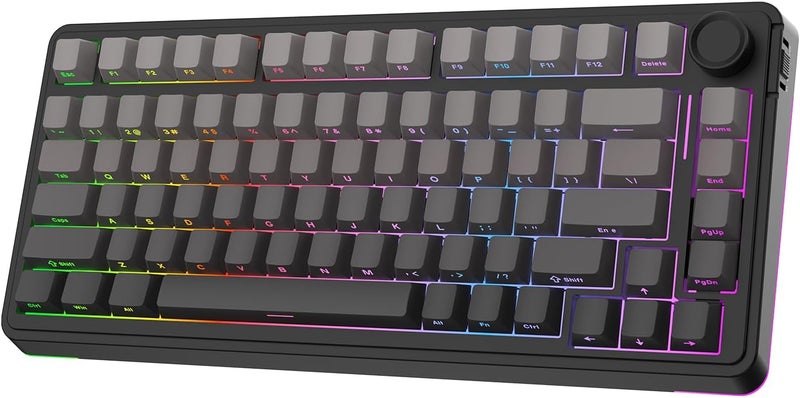 EPOMAKER EA75 75% RGB Gaming Mechanical Keyboard, 2.4GHz/Type-C/BT Creamy Wireless Keyboard with Knob, Shine Through PBT Keycaps, Hot Swappable for Gamers (Black Gradient, Graywood V3 Switch) - Image 1