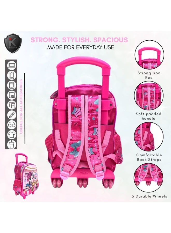 i-kola Pink LL 15T3 15-Inch 3D 3PC Kids Trolley Set | Rolling School Bag with Spill-Proof Lunch Bag & Pencil Case | Wheeled School Luggage for Boys & Girls (IK311-15T3) - Image 5