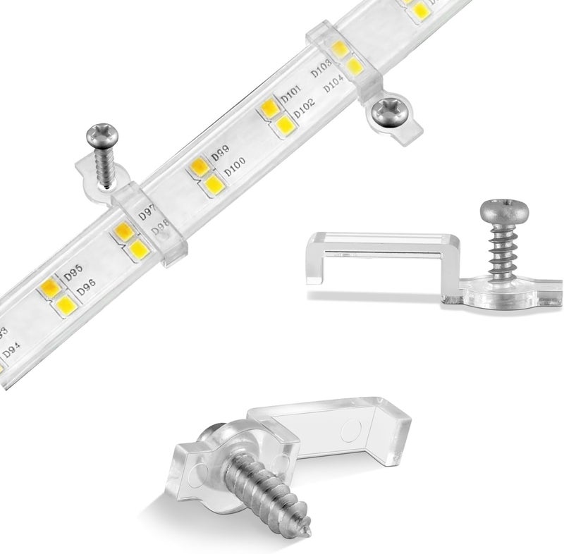 GRIVER 100 Pack Strip Light Mounting Brackets,Fixing Clips,One-Side Fixing,100 Screws Included (For 10mm Wide IP68 Silicone Cover Strips) - Image 1