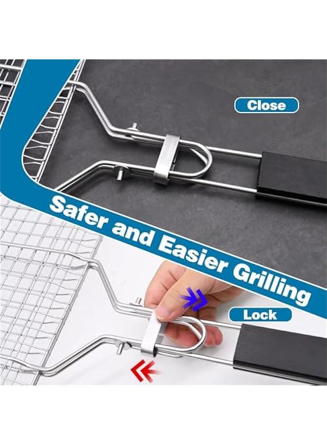 هوكور Toriseek Grill Basket, Large Folding Grilling Basket with Brush, Portable Grilling Rack Camping Cooking Gear BBQ Griller Accessories for Chicken, Meat, Steak, Chops (50×32×3.5cm) - Image 4