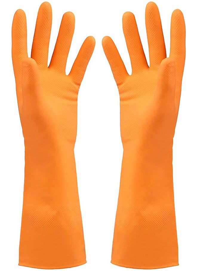 Home Pro Cleaning Gloves Medium Reusable Dishwashing Gloves Rubber Hand Orange Gloves Stretchable Gloves For Washing Cleaning Kitchen Long Dish Glove For Household(Orange)  - Image 1