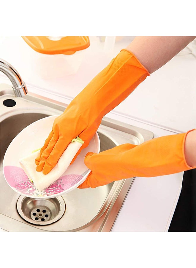 Home Pro Cleaning Gloves Medium Reusable Dishwashing Gloves Rubber Hand Orange Gloves Stretchable Gloves For Washing Cleaning Kitchen Long Dish Glove For Household(Orange)  - Image 2