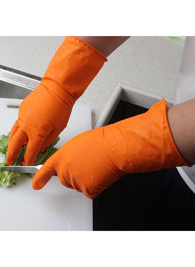Home Pro Cleaning Gloves Medium Reusable Dishwashing Gloves Rubber Hand Orange Gloves Stretchable Gloves For Washing Cleaning Kitchen Long Dish Glove For Household(Orange)  - Image 3