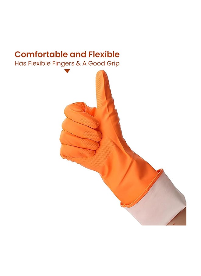 Home Pro Cleaning Gloves Medium Reusable Dishwashing Gloves Rubber Hand Orange Gloves Stretchable Gloves For Washing Cleaning Kitchen Long Dish Glove For Household(Orange)  - Image 4