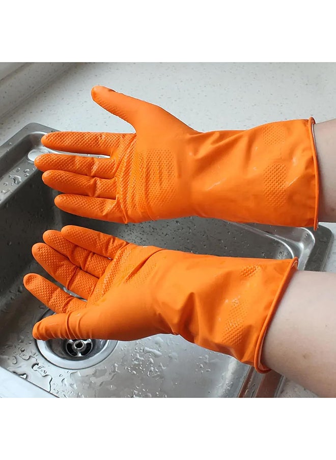 Home Pro Cleaning Gloves Medium Reusable Dishwashing Gloves Rubber Hand Orange Gloves Stretchable Gloves For Washing Cleaning Kitchen Long Dish Glove For Household(Orange)  - Image 5