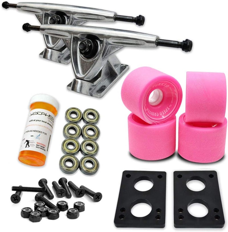 Yocaher Longboard Skateboard Trucks Wheels Combo Set 71mm Wheels + 7"/180mm Heavy Duty Aluminum Polished Trucks, Bearing, Riser Pad, and Skateboard Longboard Cruiser Hardware - Image 1