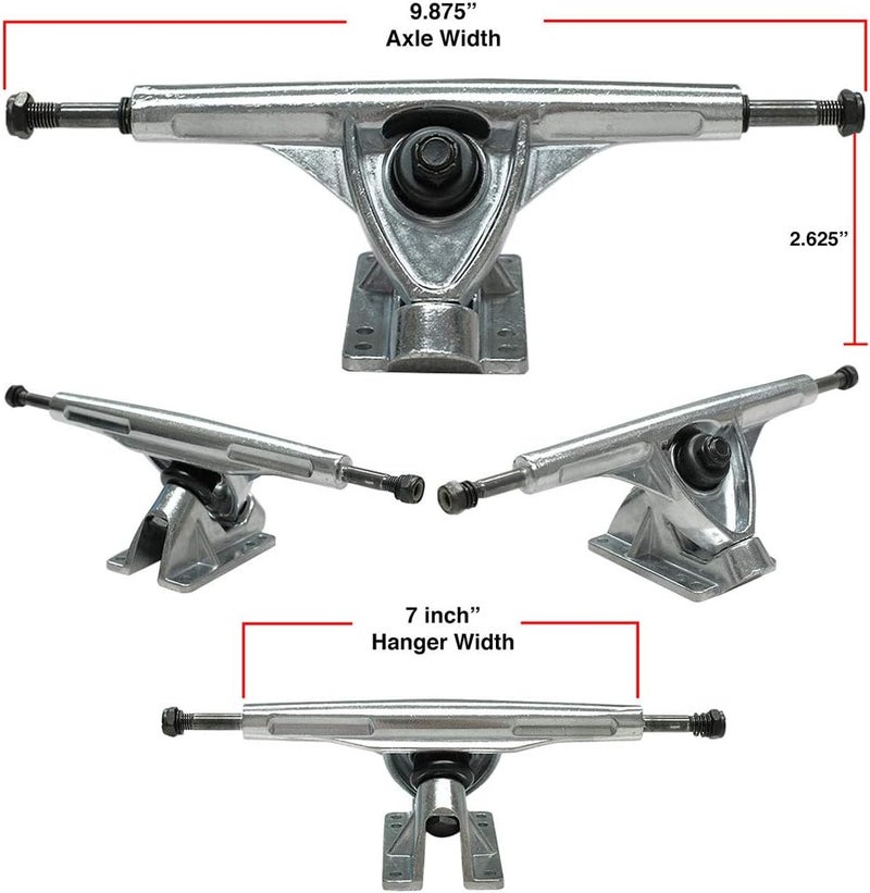 Yocaher Longboard Skateboard Trucks Wheels Combo Set 71mm Wheels + 7"/180mm Heavy Duty Aluminum Polished Trucks, Bearing, Riser Pad, and Skateboard Longboard Cruiser Hardware - Image 3