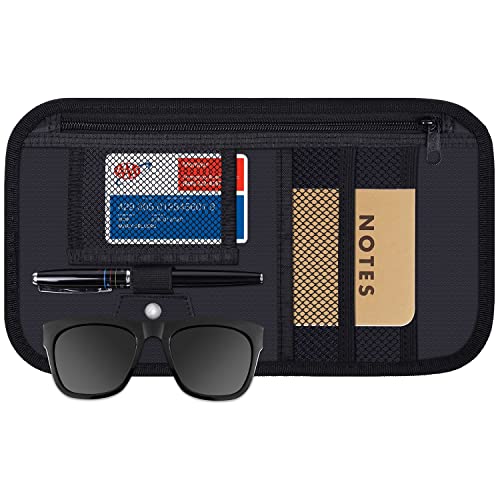 Wisdompro Car Sun Visor Organizer, Wisdompro Vehicle Interior Accessories Storage Pouch Auto Registration Holder with Elastic Strap for Sunglass, Documents, Cards, Pen, Drivers License, etc. (Black) - Image 1