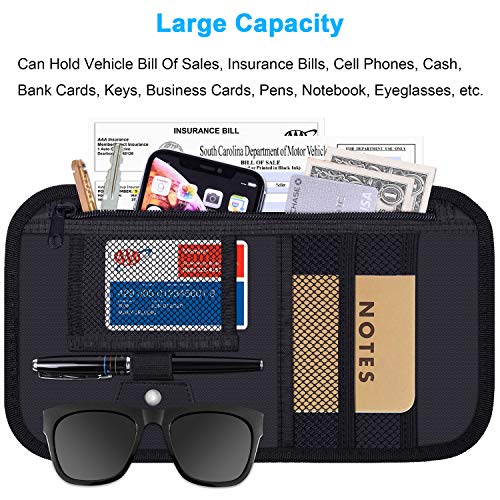 Wisdompro Car Sun Visor Organizer, Wisdompro Vehicle Interior Accessories Storage Pouch Auto Registration Holder with Elastic Strap for Sunglass, Documents, Cards, Pen, Drivers License, etc. (Black) - Image 2