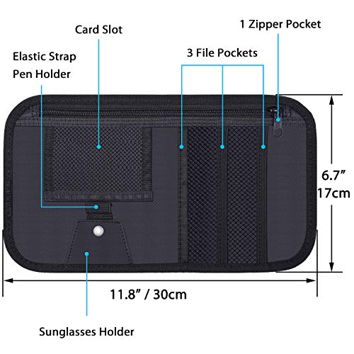 Wisdompro Car Sun Visor Organizer, Wisdompro Vehicle Interior Accessories Storage Pouch Auto Registration Holder with Elastic Strap for Sunglass, Documents, Cards, Pen, Drivers License, etc. (Black) - Image 3