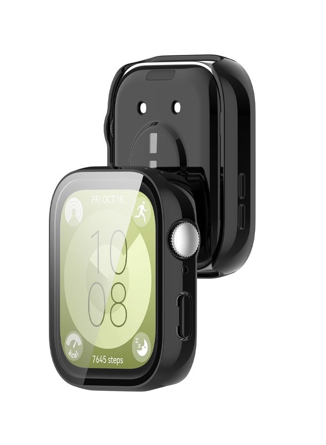Case Compatible with HUAWEI Watch Fit 3 Watch Glass Protective Film Hard Plastic Frame HUAWEI Watch Fit 3 Watch Case Black  - Image 2