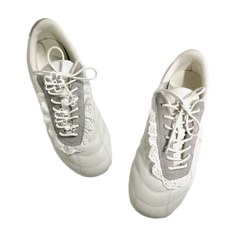 Women's White Lace-Trimmed Ballet Shoes with Thick Sole - Image 1