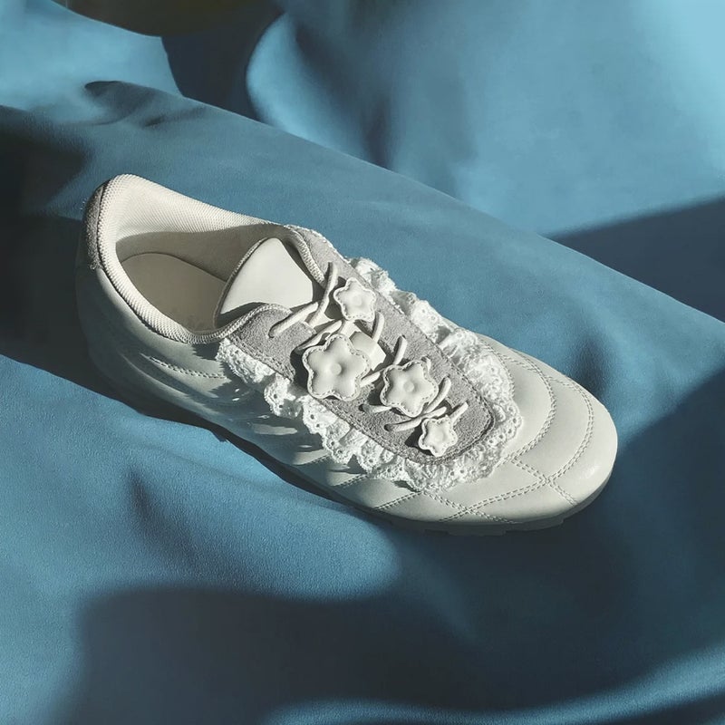 Women's White Lace-Trimmed Ballet Shoes with Thick Sole - Image 5