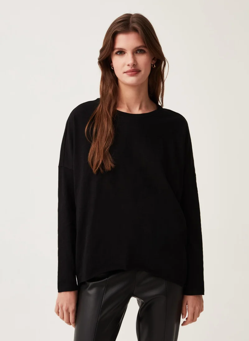 Ovs Ovs Long-Sleeved T-Shirt In Cotton Slub.