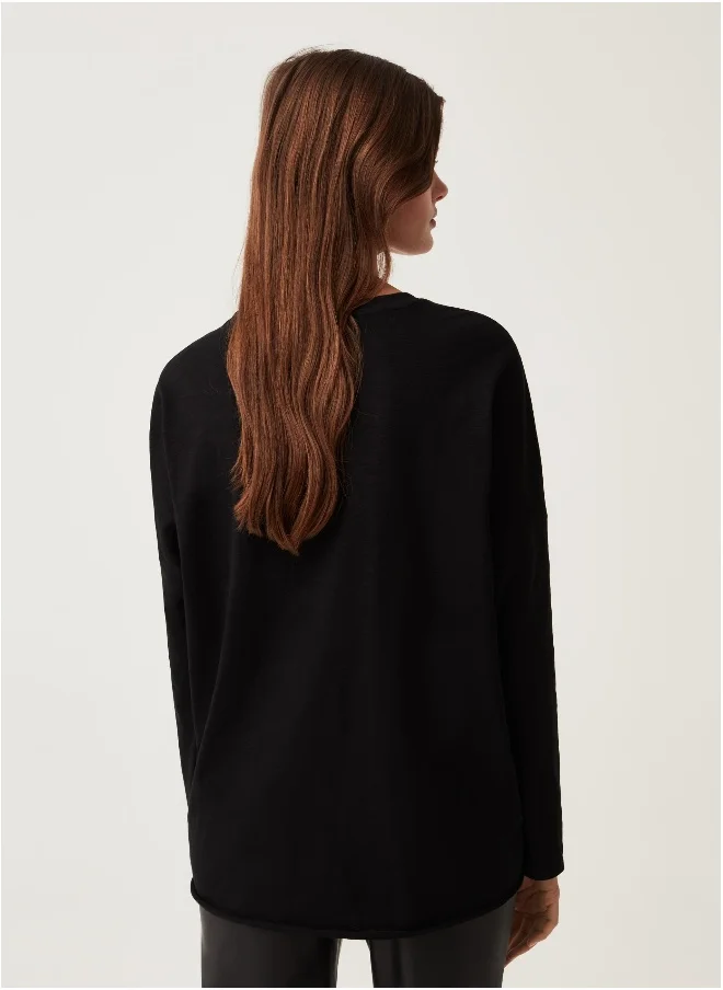Ovs Ovs Long-Sleeved T-Shirt In Cotton Slub.
