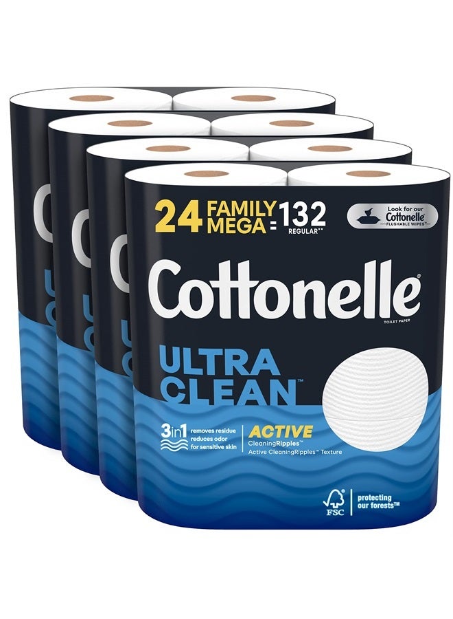 Cottonelle Ultra Clean Toilet Paper with Active CleaningRipples, 1- Ply, 24 Family Mega Rolls (4 Packs of 6) (24 Family Mega Rolls= 132 Regular Rolls), 388 Sheets per Roll, Packaging May Vary - Image 1