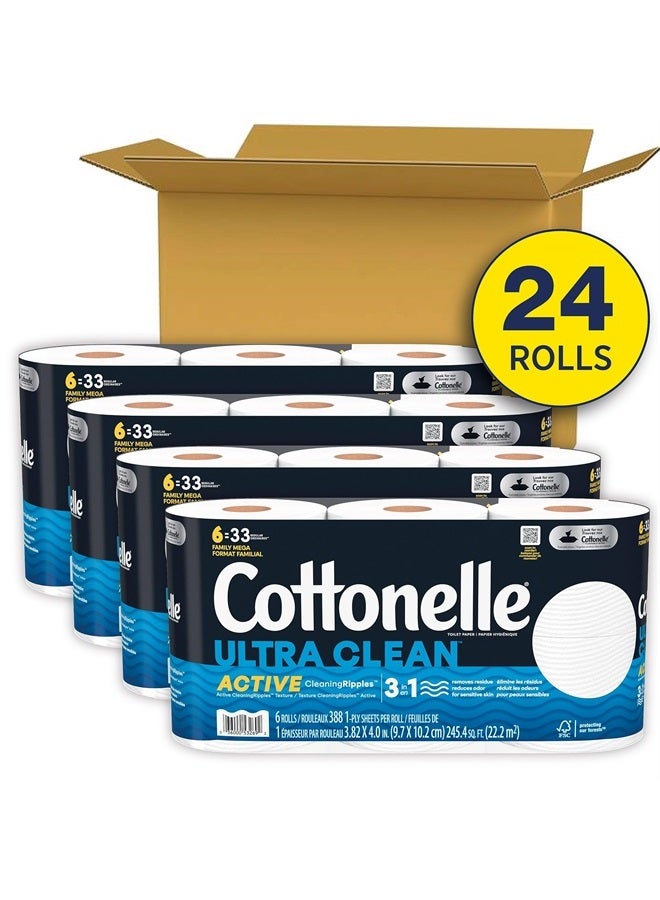 Cottonelle Ultra Clean Toilet Paper with Active CleaningRipples, 1- Ply, 24 Family Mega Rolls (4 Packs of 6) (24 Family Mega Rolls= 132 Regular Rolls), 388 Sheets per Roll, Packaging May Vary - Image 2