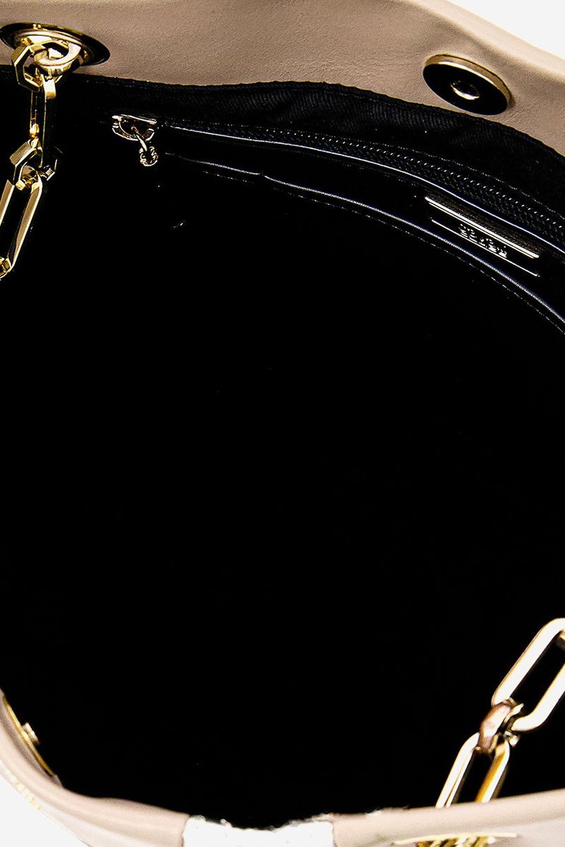 Cavalli Class Women Leather Shoulder Bag 24 L x 26 H x 12.5 W cm, Taupe and Silver and Black - Image 3
