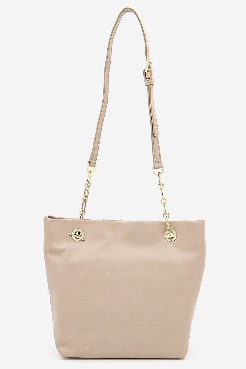 Cavalli Class Women Leather Shoulder Bag 24 L x 26 H x 12.5 W cm, Taupe and Silver and Black - Image 2