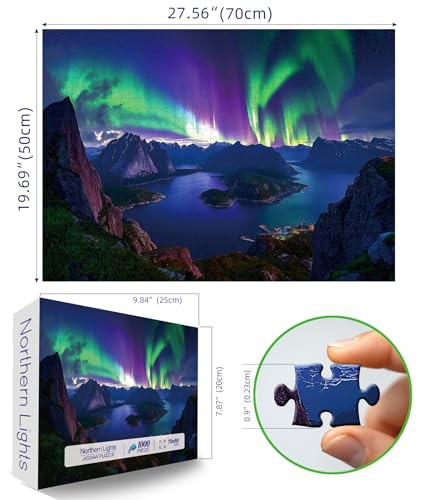 Blueforest 1000 Piece Aurora Jigsaw Puzzle for Adults 275x197 Inch Stunning Lofoten Islands Northern Lights Mountain Landscape Unique Art Puzzle for Home Decor - Image 5