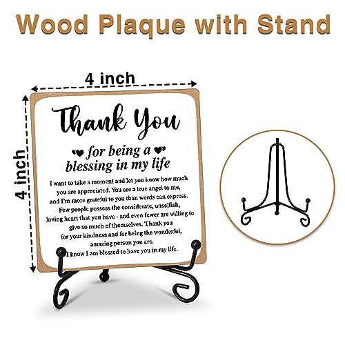 ONDTOM Thank You Gifts for Women Men Friends Mom, Thank You for Being A Blessing in My Life Wooden Plaque with Stand, Thanksgiving Day Gifts for Family Member Desk Decor - B75 - Image 2