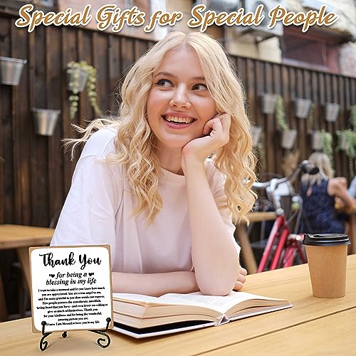 ONDTOM Thank You Gifts for Women Men Friends Mom, Thank You for Being A Blessing in My Life Wooden Plaque with Stand, Thanksgiving Day Gifts for Family Member Desk Decor - B75 - Image 3