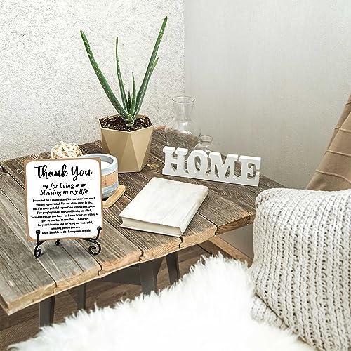 ONDTOM Thank You Gifts for Women Men Friends Mom, Thank You for Being A Blessing in My Life Wooden Plaque with Stand, Thanksgiving Day Gifts for Family Member Desk Decor - B75 - Image 5