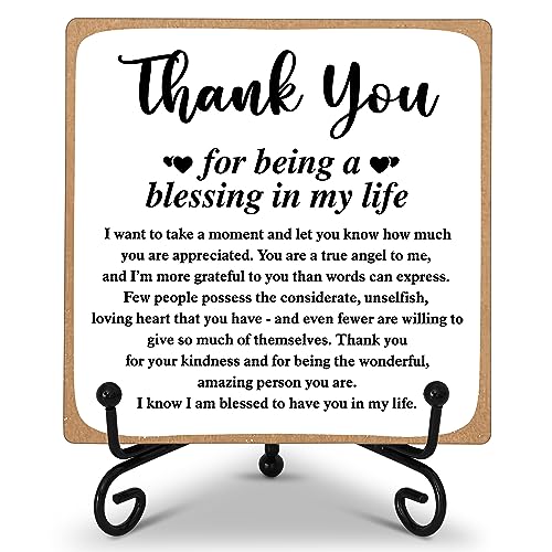 ONDTOM Thank You Gifts for Women Men Friends Mom, Thank You for Being A Blessing in My Life Wooden Plaque with Stand, Thanksgiving Day Gifts for Family Member Desk Decor - B75 - Image 1