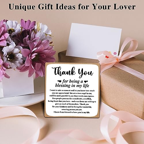 ONDTOM Thank You Gifts for Women Men Friends Mom, Thank You for Being A Blessing in My Life Wooden Plaque with Stand, Thanksgiving Day Gifts for Family Member Desk Decor - B75 - Image 4