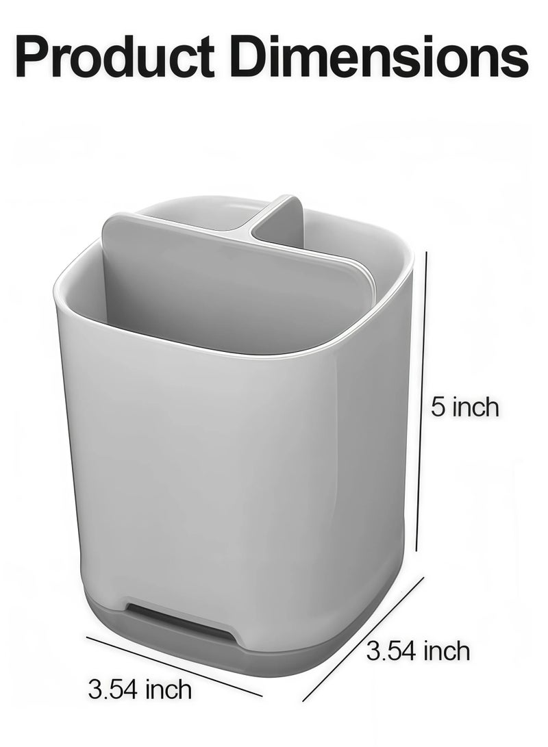 HOMESTAR Bathroom Toothbrush Holder,Compact Kitchen Cutlery Storage Rack,3 Compartments Multifunctional Storage,Bathroom Counter Organizer For Toiletry,Office Stationery,Toothpaste,Toothbrush,Cutlery,White/Grey 9*9*13 cm - Image 4