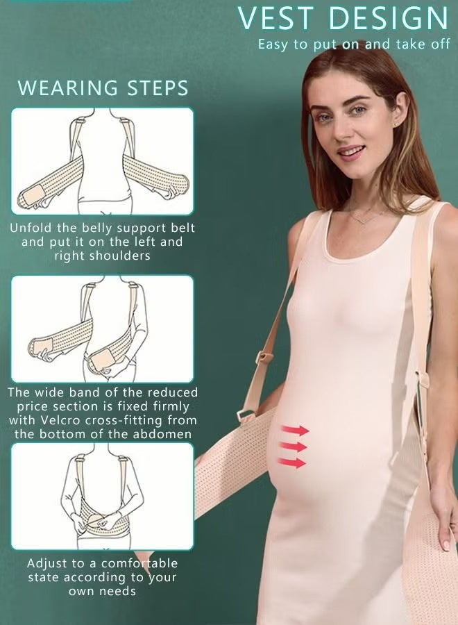 Amanli 1 Pcs Pregnancy Belly Support Band Adjustable Breathable Maternity Support Belt with Shoulder Strap and Back Support（Beige,Large） - Image 4