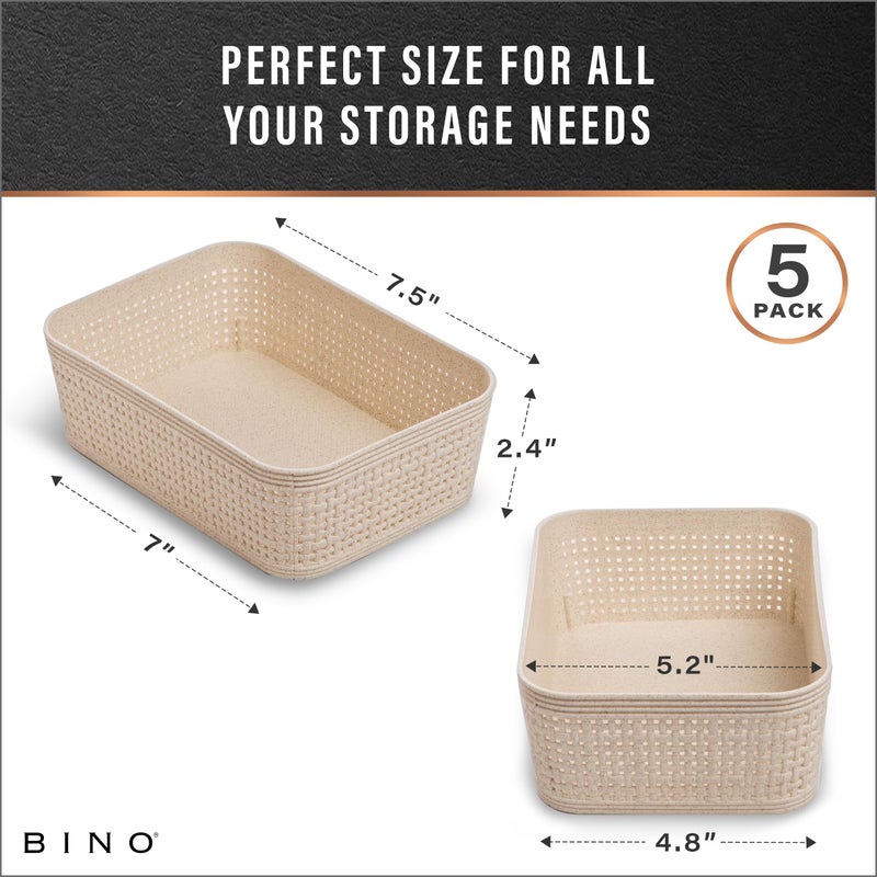 BINO | Woven Plastic Basket | XS (Natural), 5-Pack | THE JUTE COLLECTION | Home Organization, Space - Saving Storage, Stylish Design | Jute Basket | Plastic Storage Basket - Image 3