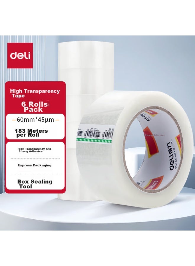 ديلي Deli شريط تغليف شفاف عالي الجودة، 60mm*200y (183m/لفة)، 6 لفات/أنبوب، 30335 - Image 1