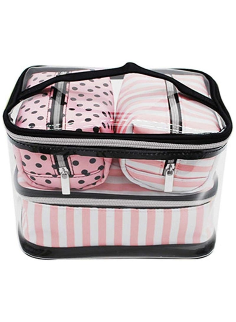 BLOOMING TIME 4 in 1 Travel Makeup Case, Professional Cosmetic Bag Portable Makeup Bag Organizer Large Makeup Boxes With 1 x Middle Bag, 2 x Small Bag for Women Girls (Pink) - Image 1