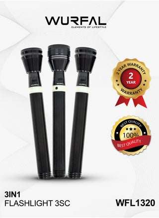 WURFAL 3 In 1 LED Flashlight / 3sc Rechargeable LED Flashlight Black WFL1320 - pzsku/Z599FBBE56BB61D169CC9Z/45/_/1738059203/169d11d3-f066-4eb6-a348-f135d2f7b4b2