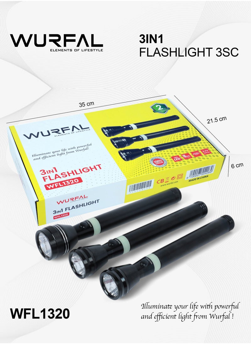 Wurfal WURFAL 3 In 1 LED Flashlight / 3sc Rechargeable LED Flashlight Black WFL1320  - Image 5