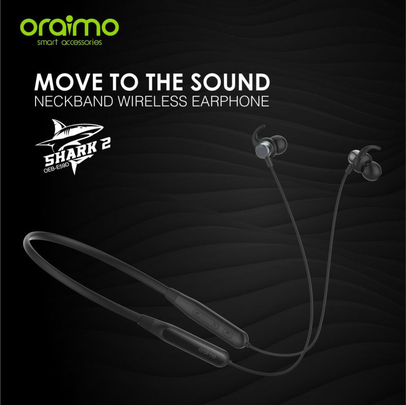 Oraimo BT5.0 Neckband Headphones 10mm Drivers Exceptional Audio Quality In-Line Remote - Lightweight Shark-Fin Earbuds with Microphone for All-Day Wear - Image 2