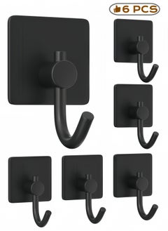 nihao 6-Piece Stainless Steel Coat And Robe Hook,Towel Hooks Heavy Duty Stick on Wall Hooks Shower Hooks for Bathroom Kitchen Door- Black  - Image 1
