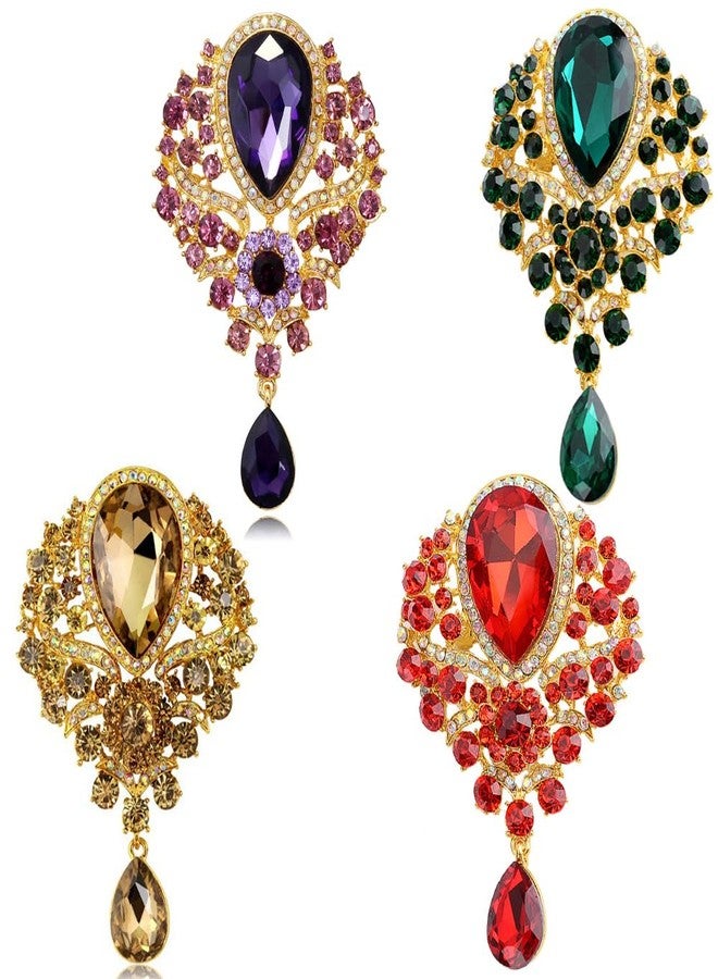 Ezing 4Pcs Brooch Lot with Large Big Size Rhinestone Crystal Fashion Jewelry (v) - Image 1