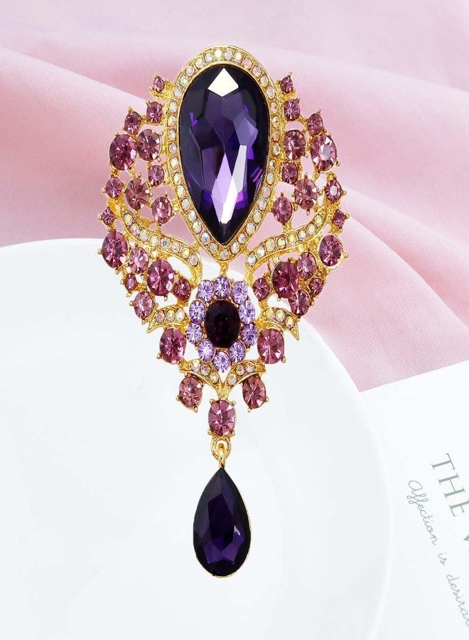 Ezing 4Pcs Brooch Lot with Large Big Size Rhinestone Crystal Fashion Jewelry (v) - Image 2