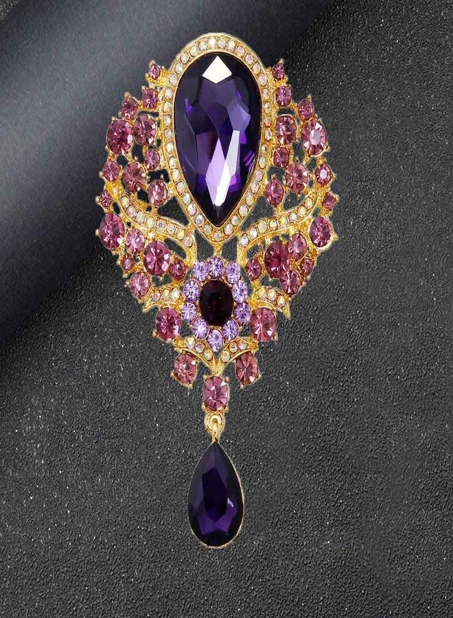 Ezing 4Pcs Brooch Lot with Large Big Size Rhinestone Crystal Fashion Jewelry (v) - Image 3
