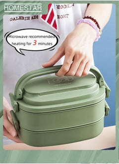 HOMESTAR Double Layer PP Plastic Lunch Box with 3 Grids Bento Box For Kids and Adults Green  - Image 2