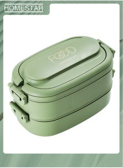HOMESTAR Double Layer PP Plastic Lunch Box with 3 Grids Bento Box For Kids and Adults Green  - Image 1